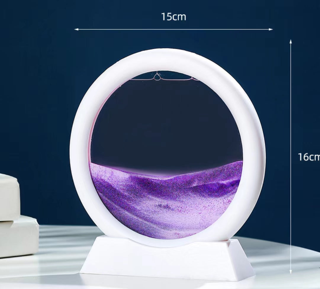 Moving Sand Art Picture Round Glass 3D Deep Sea Sandscape In Motion Display Flowing Sand Frame 3D Sand Painting Art Car Interior Dashboard Decoration Valentine Gift - PURPLE