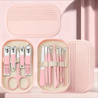 14Pcs Premium Manicure and Pedicure Kit in Pink and Blue, Featuring Stainless Steel Nail Scissors