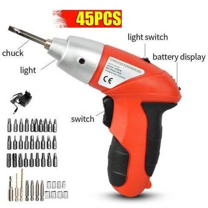45 Pieces Pivoting Cordless Screwdriver Set, High Power Tool with Rechargeable 3.6V Battery, Bits