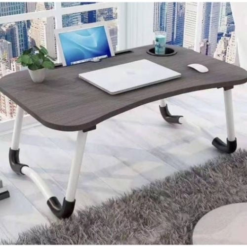 Foldable Laptop Bed Table with Built-in Cup Holder and Tablet Slot for Comfortable Bedside Work