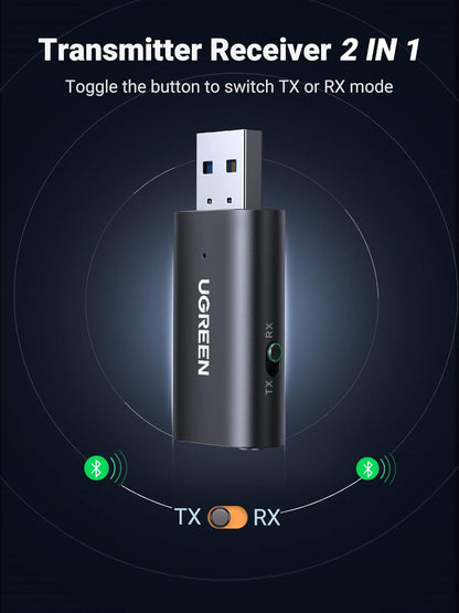 UGREEN Bluetooth 5.1 Transmitter Receiver 2 in 1 Wireless USB Dongle for TV, Home Stereo, Car Stereo, Headphones, Speakers, PC