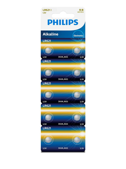 PHILIPS LR621 AG1 Alkaline 1.5V Minicells Button Battery - LR621P5BC/93 - 5 Pcs Pack