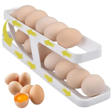 Automatic Rolling Egg Dispenser Refrigerator Egg Storage Rack Holder Double Layer