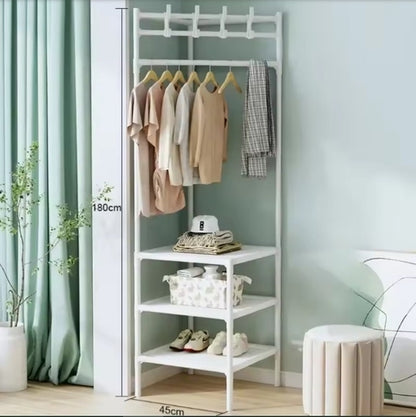 3 Layer Clothing Storage Rack Shelf Removable Floor Standing Clothes Hanger MultiFunction Corner