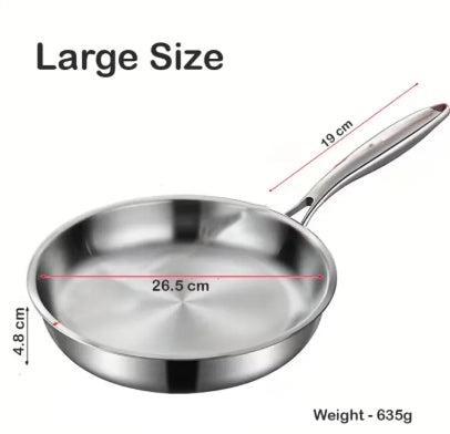 Gas Stove and Induction Suitable Flat Bottom Stainless Steel Bright Surface Frying Pan (1Ps /3Pcs)