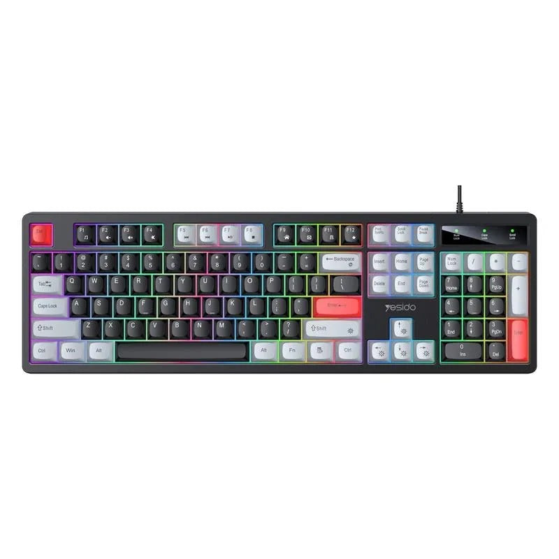 Yesido KB44 Wired Keyboard - 104 Keys RGB Backlit Low-Noise Keyboard - English Layout - QWERTY