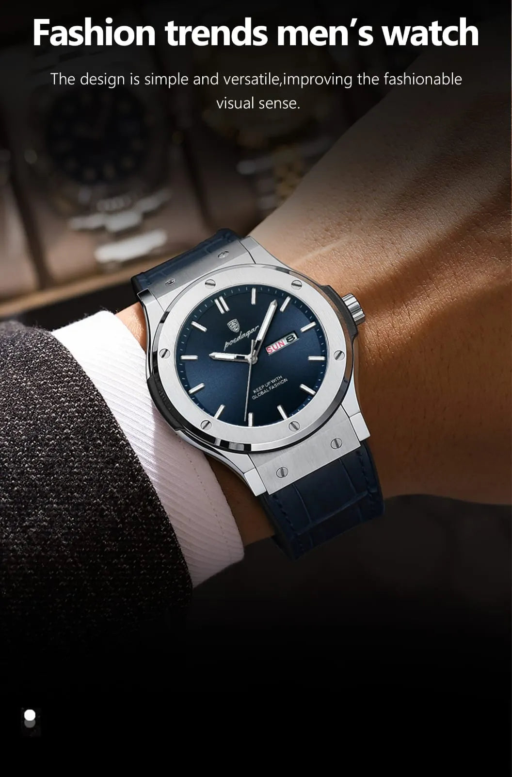 LOUIS CLARKE Men's Waterproof Quartz Watch - Luminous Date/Week Silicone Strap