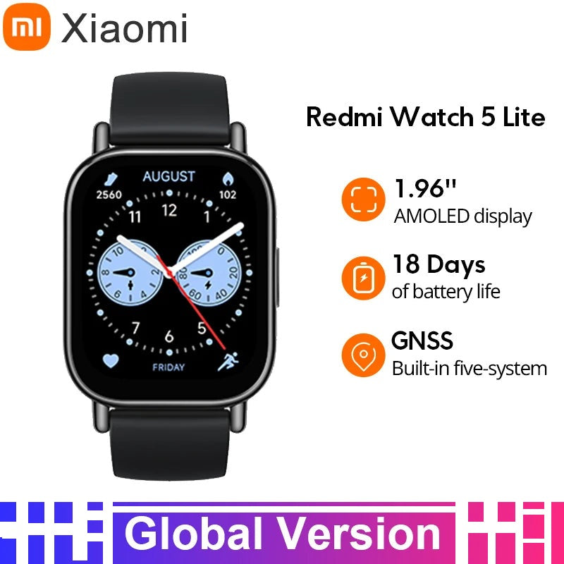 Xiaomi Redmi Watch 5 Lite Global 1.96" Amoled Up to 18 Days Battery GNSS Dual Mic 150+ Workout Modes 5ATM Water Resistance He