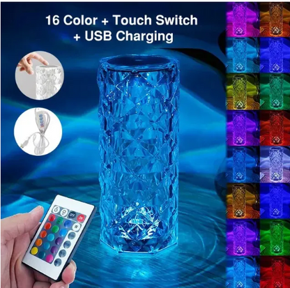 16-Color LED Crystal Rose Table Lamp | USB Touch & Remote Control Diamond Atmosphere Night Light