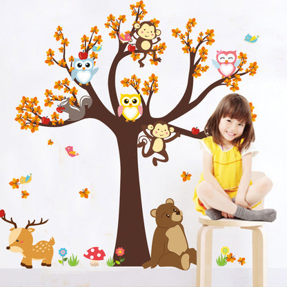 Animal Tree Cartoon Giraffe Animals Theme Wall Art Decal Sticker Decoration for Living Room Nursery Baby Girl Boy Kid Children's Room Bedroom Decoration