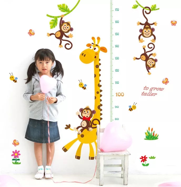 Buy More One Giraffe with Monkeys Height Measuring growing kids measurement chart cartoon animals tree bridge baby children bedroom room wall decoration wall stickers removable kids nursery decal sticker