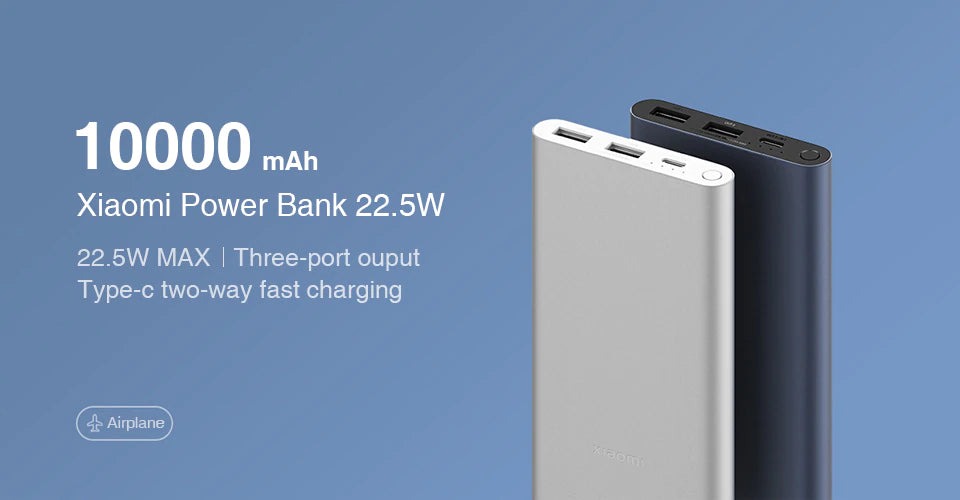 Xiaomi Orginal Mi 10000mAh 22.5w USB-C Power Bank - Silver / Blue