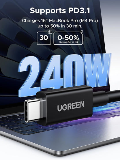 UGREEN 45996 240W 80Gbps Thunderbolt 5 Cable with 120Gbps Bandwidth Boost, Intel Certified USB C Cable, 16K/8K@60Hz Compatible with Thunderbolt 4, USB4, iPhone 17 Pro Max, MacBook Pro, Dell XPS, Hub, 1M