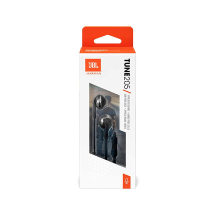 J B L Tune 205 Pure Bass Metal Earbud Headphones with Mic (Black)