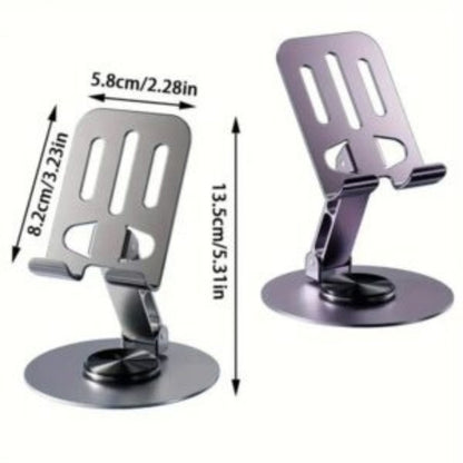 Universal Aluminum Phone Stand for Desk – 360° Rotation, Foldable and Anti-Slip Base