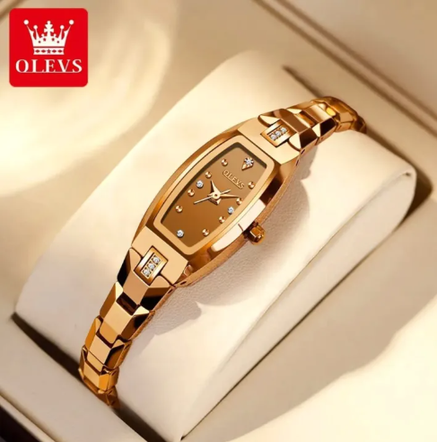 DISHIDU Women's Slim Tungsten Steel Watch - Tonneau Square Diamond Quartz