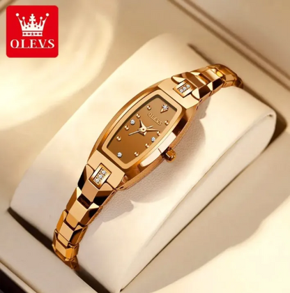 DISHIDU Women's Slim Tungsten Steel Watch - Tonneau Square Diamond Quartz
