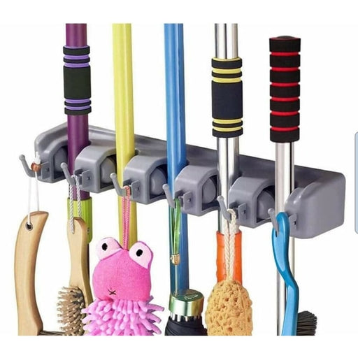 Broom and Mop Holder Wall Mounted with Hooks (5 Ball Slots and 6 Hooks)