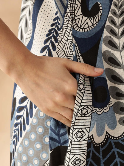 Abstract Printed a Line Sleeveless Maxi Dress