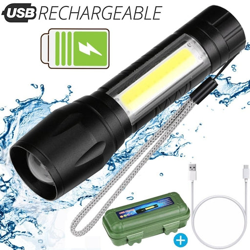 Mini Powerful 2-Way LED USB Rechargeable Flashlight Torch Metal & Plastic SWAT