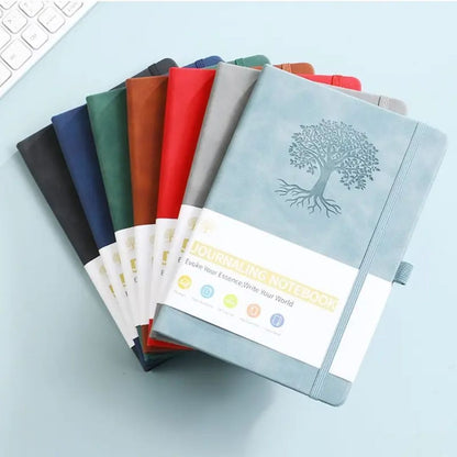 Elastic Strap Journal Notebook Office Work Planner Faux Leather Solid Color Business Notebook