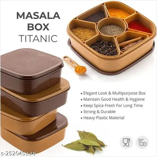 7 Section Masala Box, 700Ml Masala Container for Kitchen, Multipurpose Masala&Rangoli Box Airtight