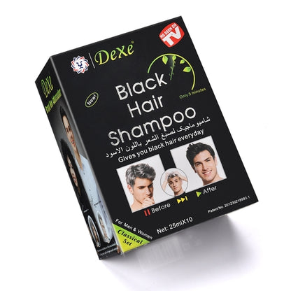 10Pcs Dexe Instant Hair Dye Black Hair Coloring Shampoo - 25Ml*10pcs / Box