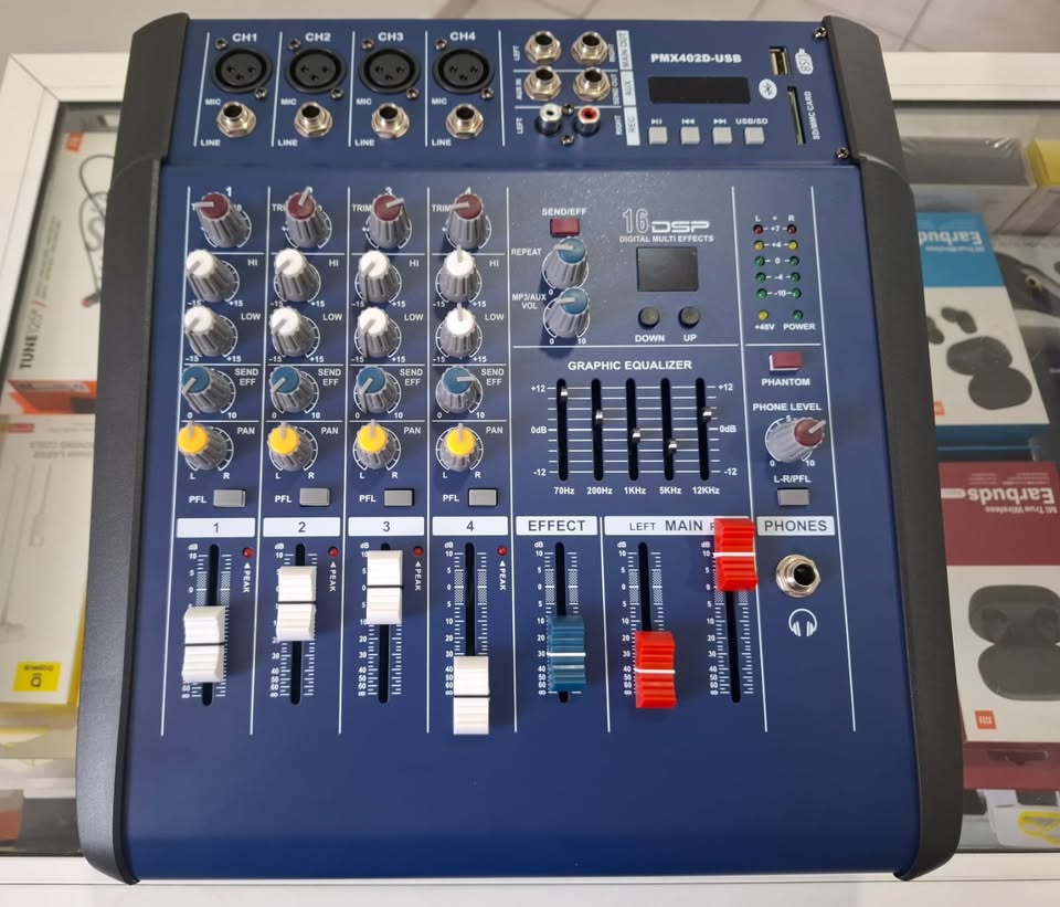 PMX-402D-USB 4 Channel Digtal DJ Audio Mixer | DSP ECHO amplifier Console with 48V Phantom Power