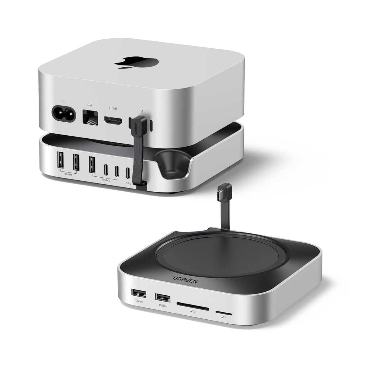 UGREEN 65487 Mac mini M4 Dock, 11-in-1 USB C Hub with 8TB M.2 NVMe Enclosure 10Gbps, 5X USB-A and 2X Type C Data Ports, SD/TF Card Slot, Docking Station & Stand for Mac mini M4/M4 Pro