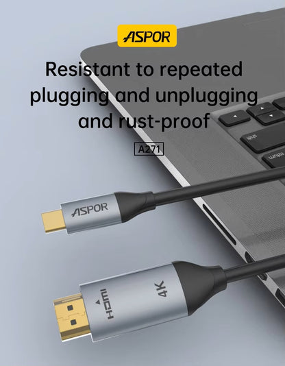 Aspor A271 USB-C To HDMI Digital HDMI Cable For Devices With USB-C To HDMI Ports - 2M