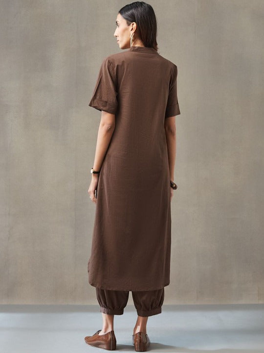 Structured Women Regular Pure Cotton Kurta with Harem Pants