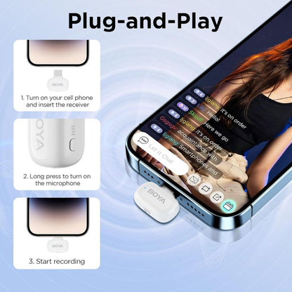 BOYA Mini 2.4Ghz Ultra Mini Wireless Microphone - Dual Wireless Microphones With Charging Case For ( Andriod Type-C and  phone IOS )