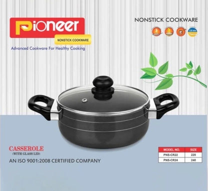 Pioneer Non-Stick Casserole with Glass Lid - 22Cm & 24Cm | Durable Cookware for Home Kitchens