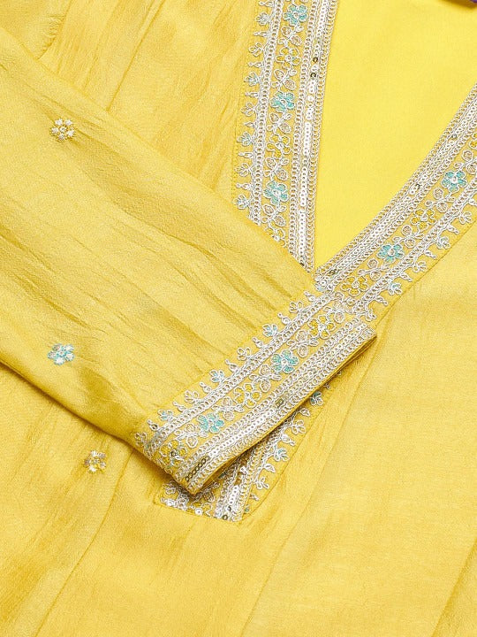 Women Silk Embroidered Anarkali Kurta and Pant with Dupatta Set