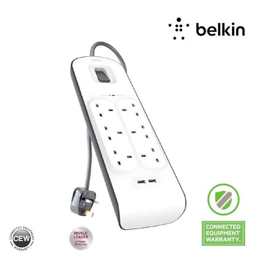 100% Belkin Surge Plus 4 / 6 / 8 Outlet & 2 USB Surge Protector 2M Cord Cable