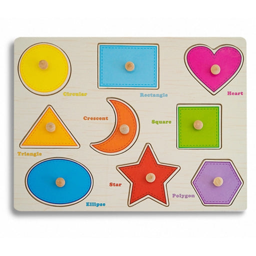 Kid's Shapes Puzzle - 9 Symbols with Knob | Non-Toxic Wooden | Colorful Toys for Children