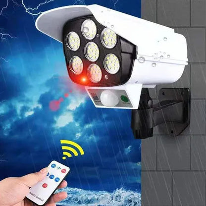 Premium 77 LED Solar Security Light with Motion Sensor - CCTV Camera Dummy Outdoor Garden Wall Lamp