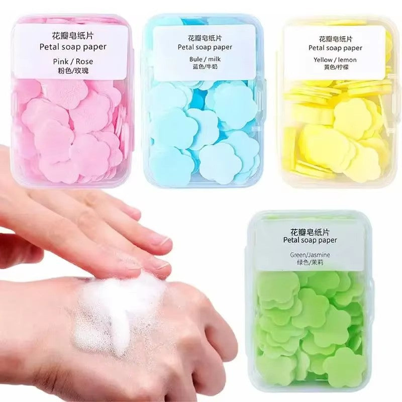 100Pcs Petal Soap Paper Sheets Portable Disposable Hand Soap for Travel, Camping & Outdoor Use