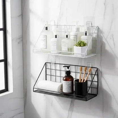 WALL ADHESIVE BATHROOM STORAGE SHELF, RECTANGULAR WIRE MESH STORAGE ORGANIZER, KITCHEN SPICE RACK
