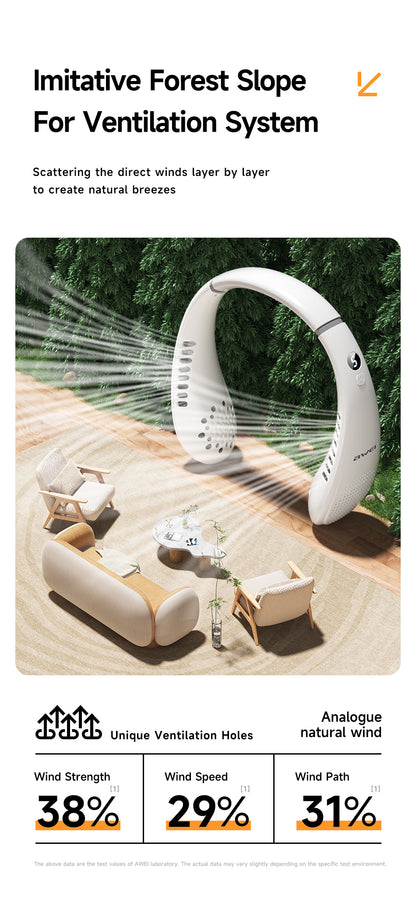 AWEI F31 Neck Hanging Neckband Fan 1200mAh Large Capacity, Five Wind Speed Levels
