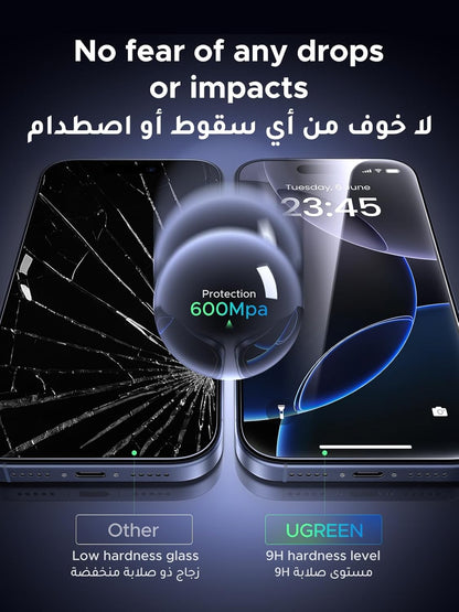 UGREEN 2 Pack for iPhone 17 Pro Max Screen Protector 6.9'' 9H Military Grade Ultimate Drop Protection Ultra Clear Tempered Glass Screen Protector Anti Scratch Easy to Install Case Friendly - 85995