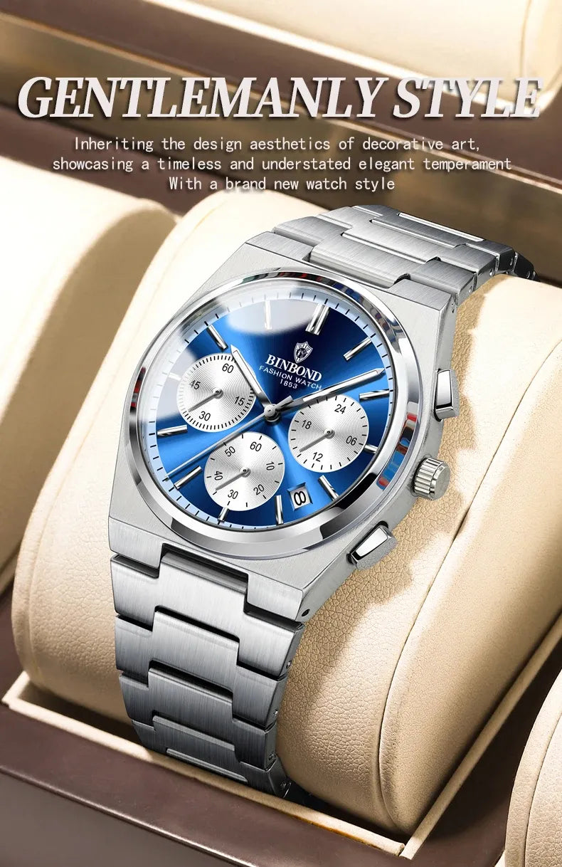 BAISHENG Nautilus Quartz Watch for Men Stainless Steel Waterproof Luminous Business Wrist Watch