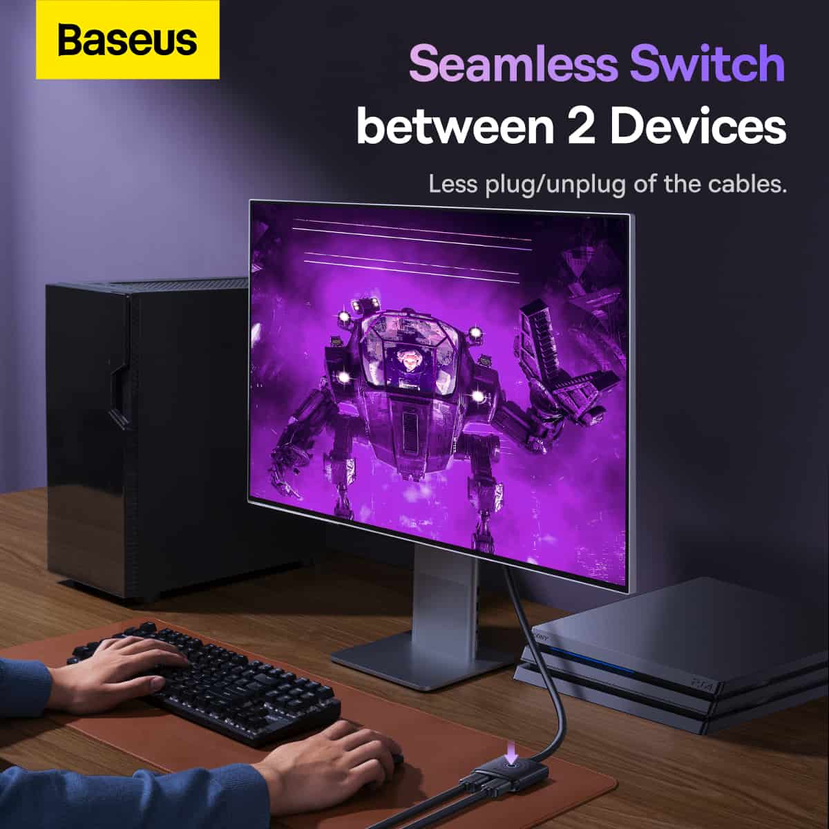 Baseus AirJoy Series 2-in-1 Bidirectional 4K HDMI Switch ( With built-in HDMI cable 1m )
