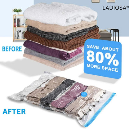5-Pack Vacuum Storage Bags with Hand Pump: Space-Saver Compression Bags for Bedding, Towels & Travel