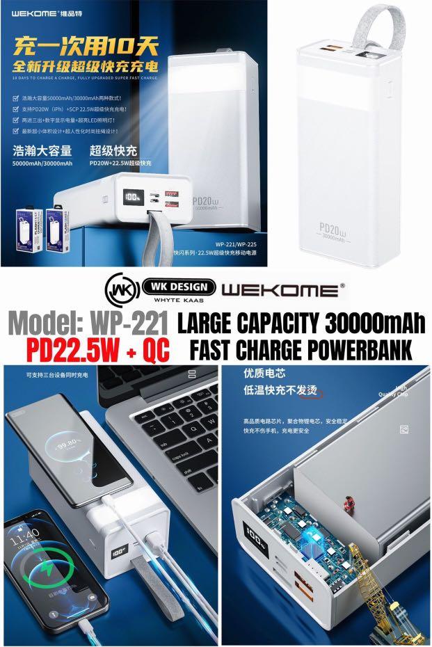 WEKOME WP-221 30000mAh Power Bank PD 22.5W QC 3.0 Fast Charge