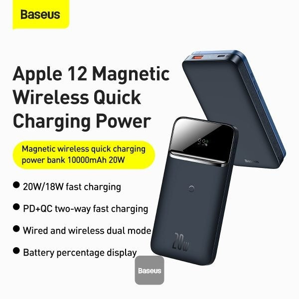 Baseus PD 20W Power Bank 10,000mAh With Magnetic MagSafe Wireless Charging & USB-C