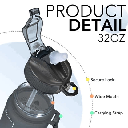 Fitness Essential - 1000 ML Large Capacity Sports Water Bottle with Time - Tracking Straw Leak Proof