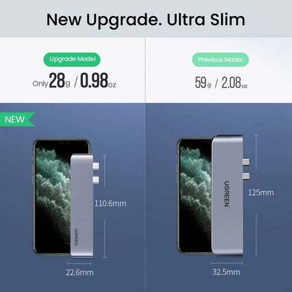 Ugreen USB-C HUB 60559 2x USB-C / USB-C PD (Thunderbolt 3, 100W, 4K 60 Hz, 10 Gbps) / HDMI 4K 30 Hz / 3x USB 3.0 for MacBook Pro / Air