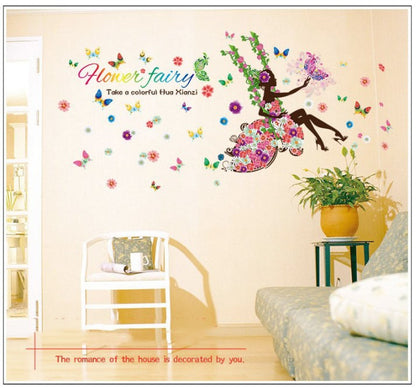 Flower Cycle Girl Butterfly Bird sticker plants room wallpaper bedroom nursery window decor without Radium stars star wall stickers wall decoration flower butterfly wedding decoration birthday decoration kids room decoration Wall Stickers Model 03
