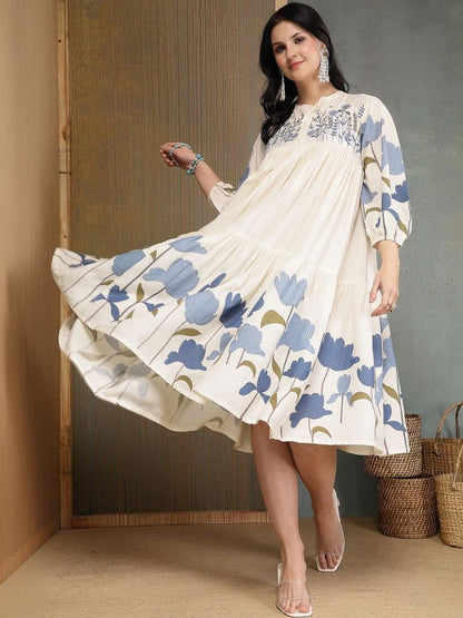 Floral Print Puff Sleeve a-Line Dressx